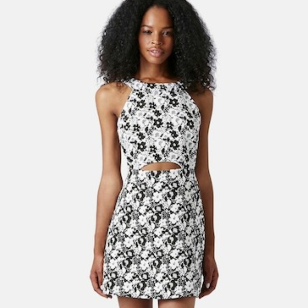 Floral cutout Black and White Dress